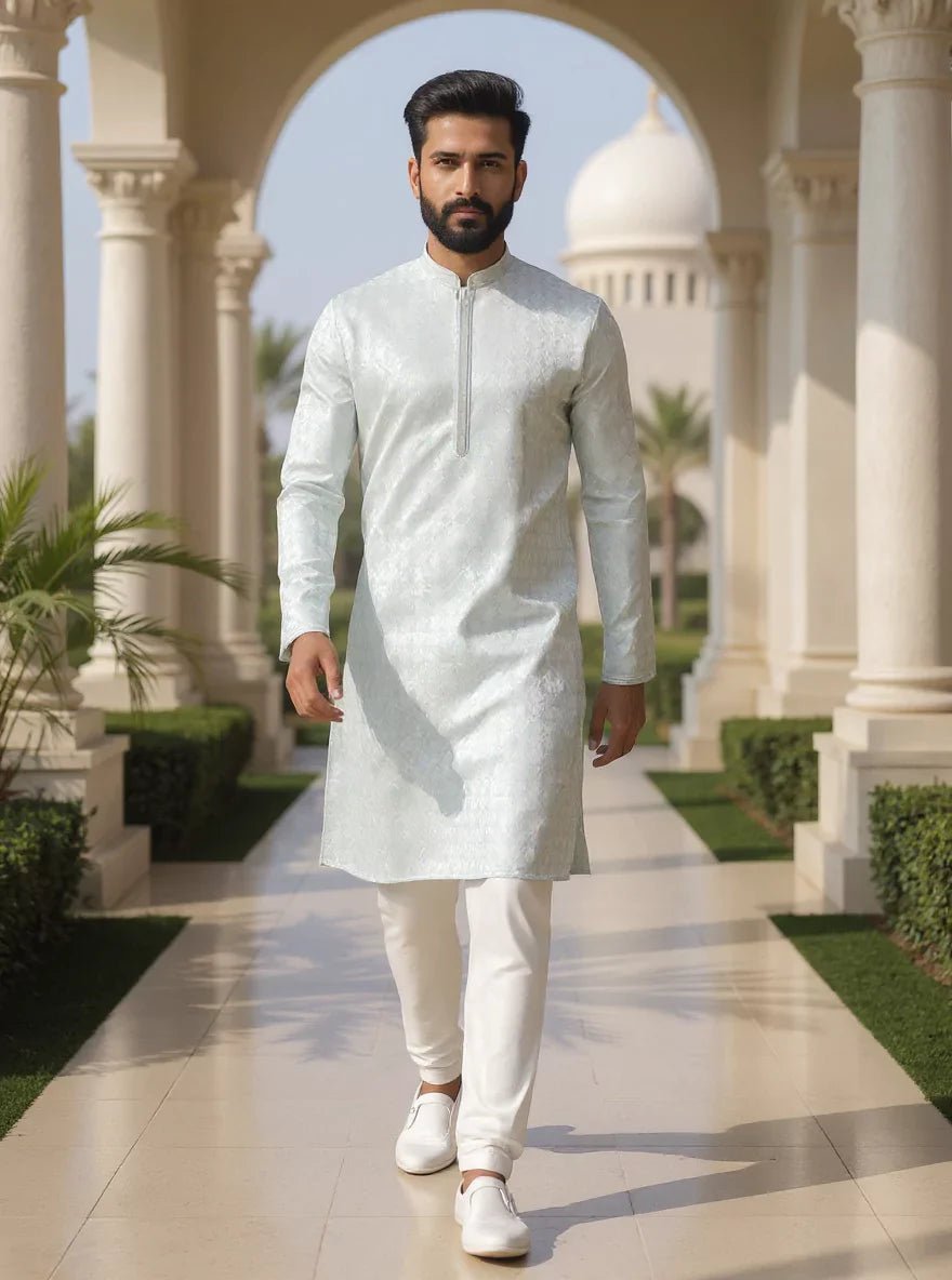 Image of Self Highlighted Weaving Jacquard Kurta Pyjama Set - South India Shopping Mall