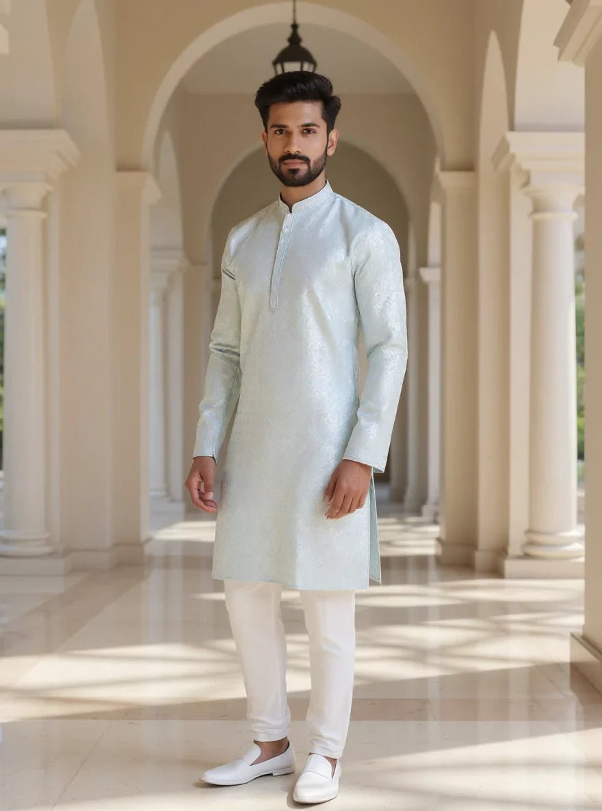 Image of Self Highlighted Weaving Jacquard Kurta Pyjama Set - South India Shopping Mall