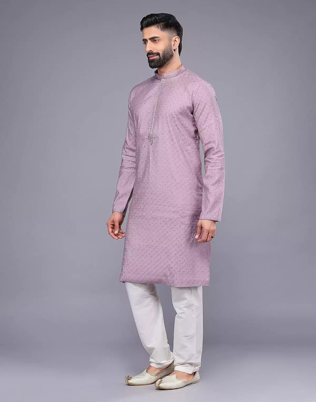 Image of Self Imperial Patterned Elegant Onion Coloured Soft Silk Kurta Set - South India Shopping Mall