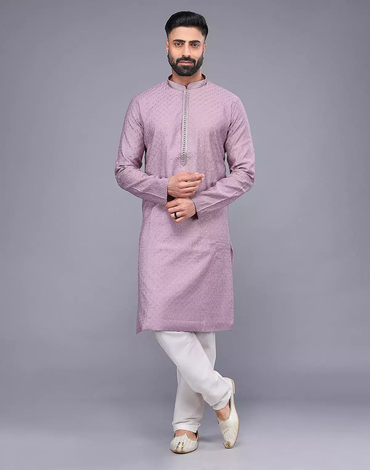 Image of Self Imperial Patterned Elegant Onion Coloured Soft Silk Kurta Set - South India Shopping Mall