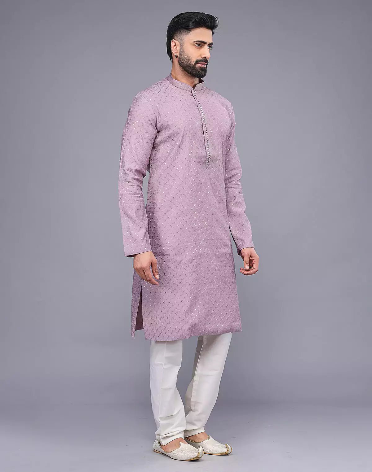 Image of Self Imperial Patterned Elegant Onion Coloured Soft Silk Kurta Set - South India Shopping Mall