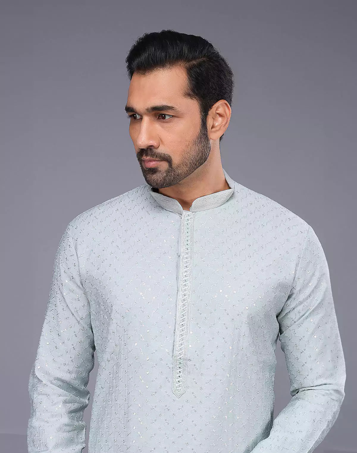Image of Self Imperial Patterned Elegant Sky Coloured Soft Silk Kurta Set - South India Shopping Mall
