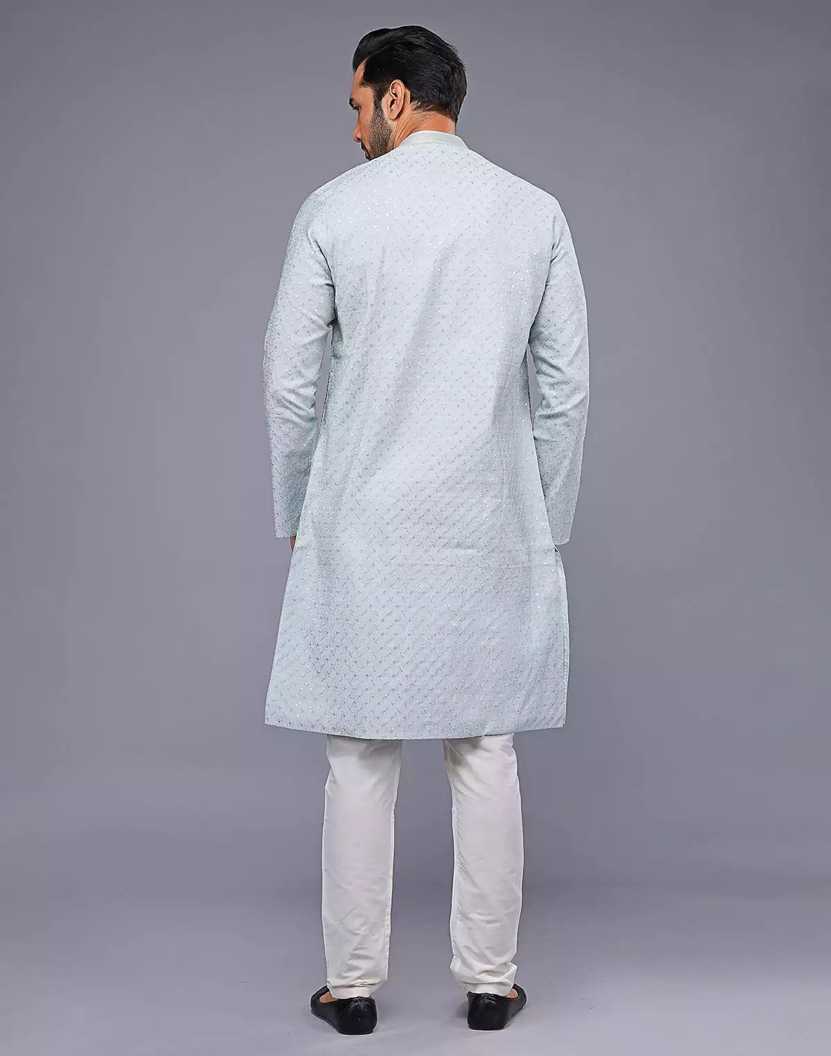 Image of Self Imperial Patterned Elegant Sky Coloured Soft Silk Kurta Set - South India Shopping Mall