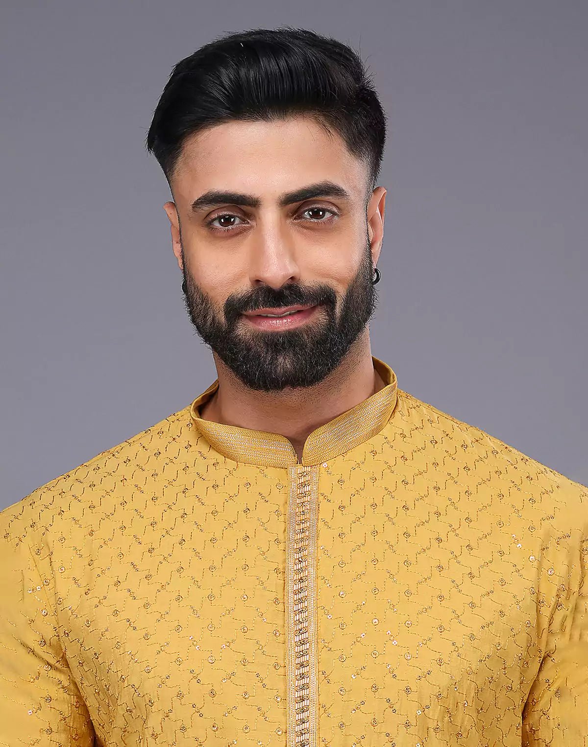 Image of Self Imperial Patterned Elegant Yellow Soft Silk Kurta Set - South India Shopping Mall