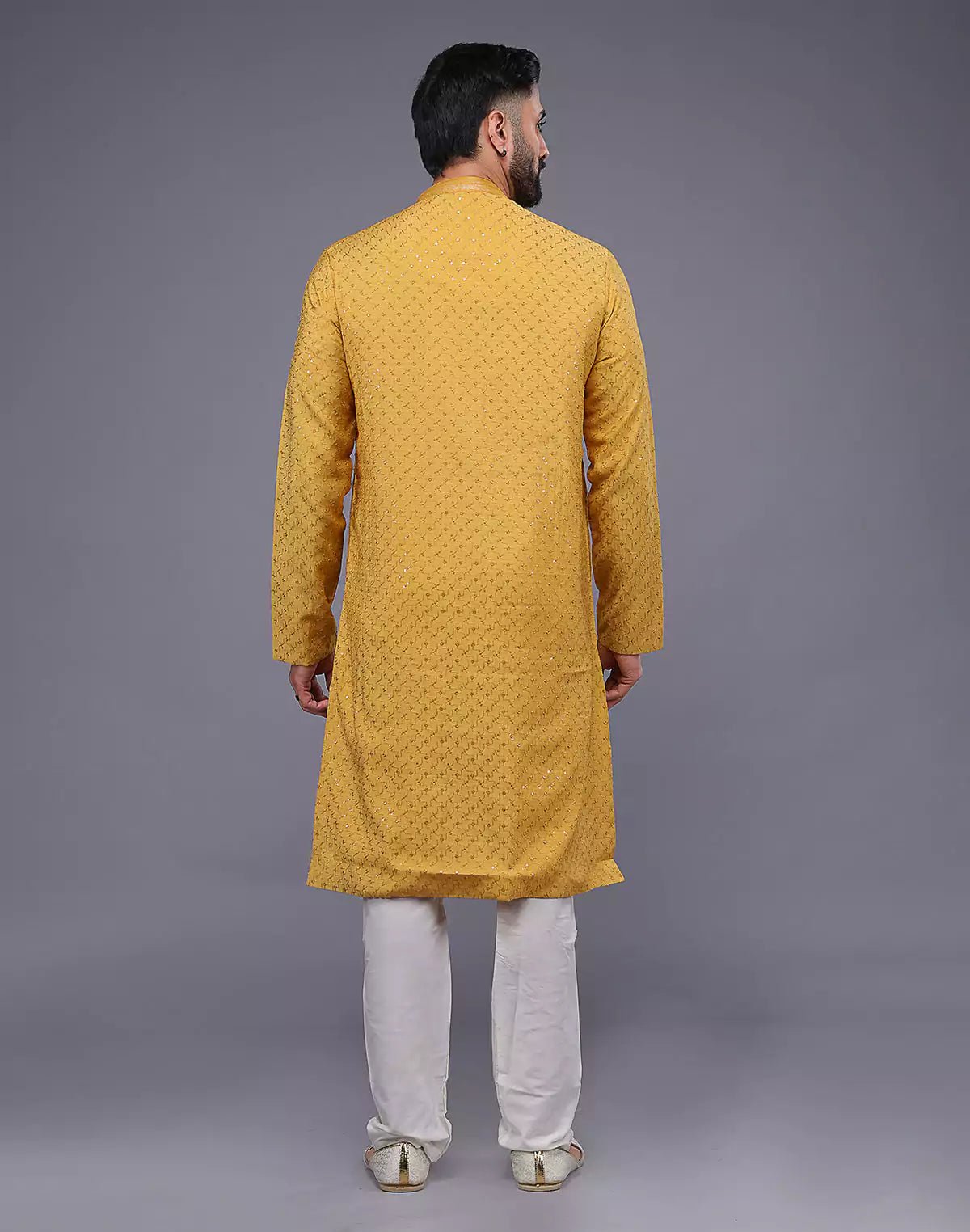 Image of Self Imperial Patterned Elegant Yellow Soft Silk Kurta Set - South India Shopping Mall