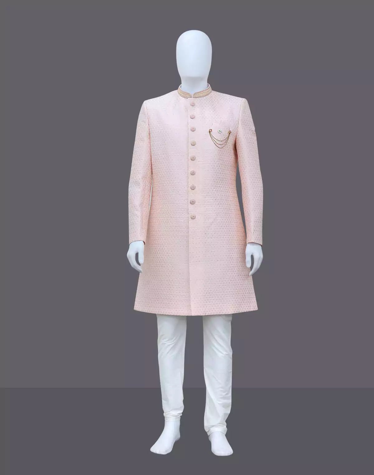 Image of Self Jacquard Design with Embellished Peach Coloured Indo - Western Set - South India Shopping Mall