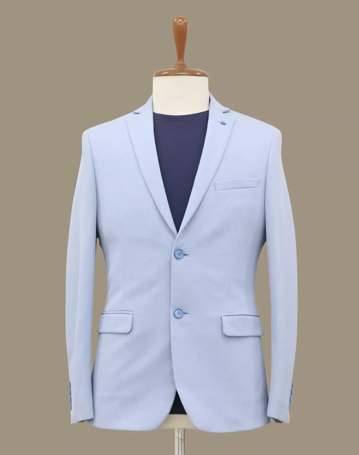 Image of Self Textured Sky Blue Polyester Viscose Blazer - South India Shopping Mall