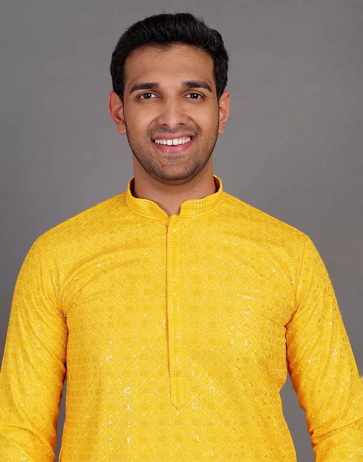 Image of Self Thread and Sequence Design Yellow Georgette Kurta Pyjama Set - South India Shopping Mall