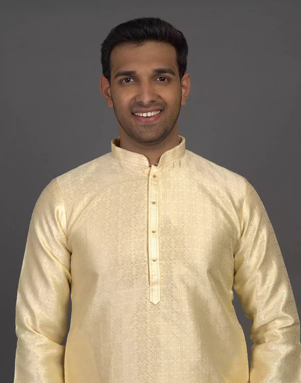 Image of Self Thread with Embellished Cream Soft Silk Kurta Pyjama Set - South India Shopping Mall