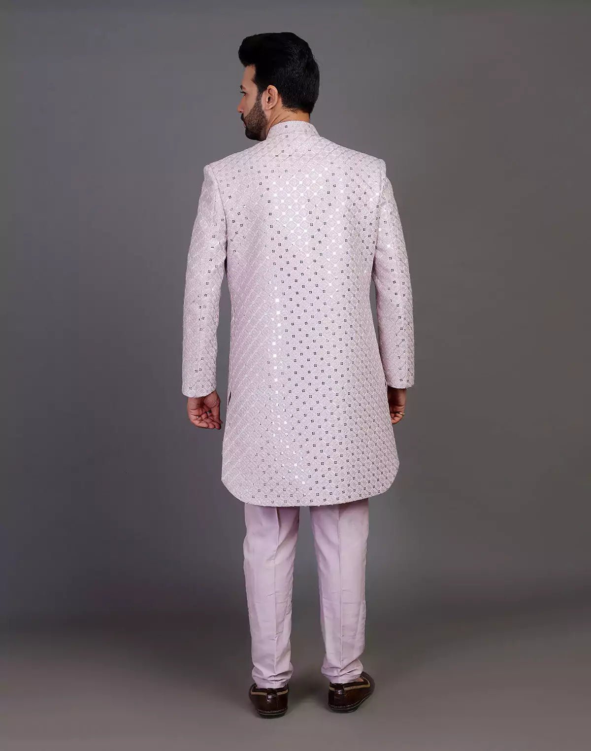 Image of Self Thread With Sequence Work Raw Silk Indo Open Jacket Set - South India Shopping Mall