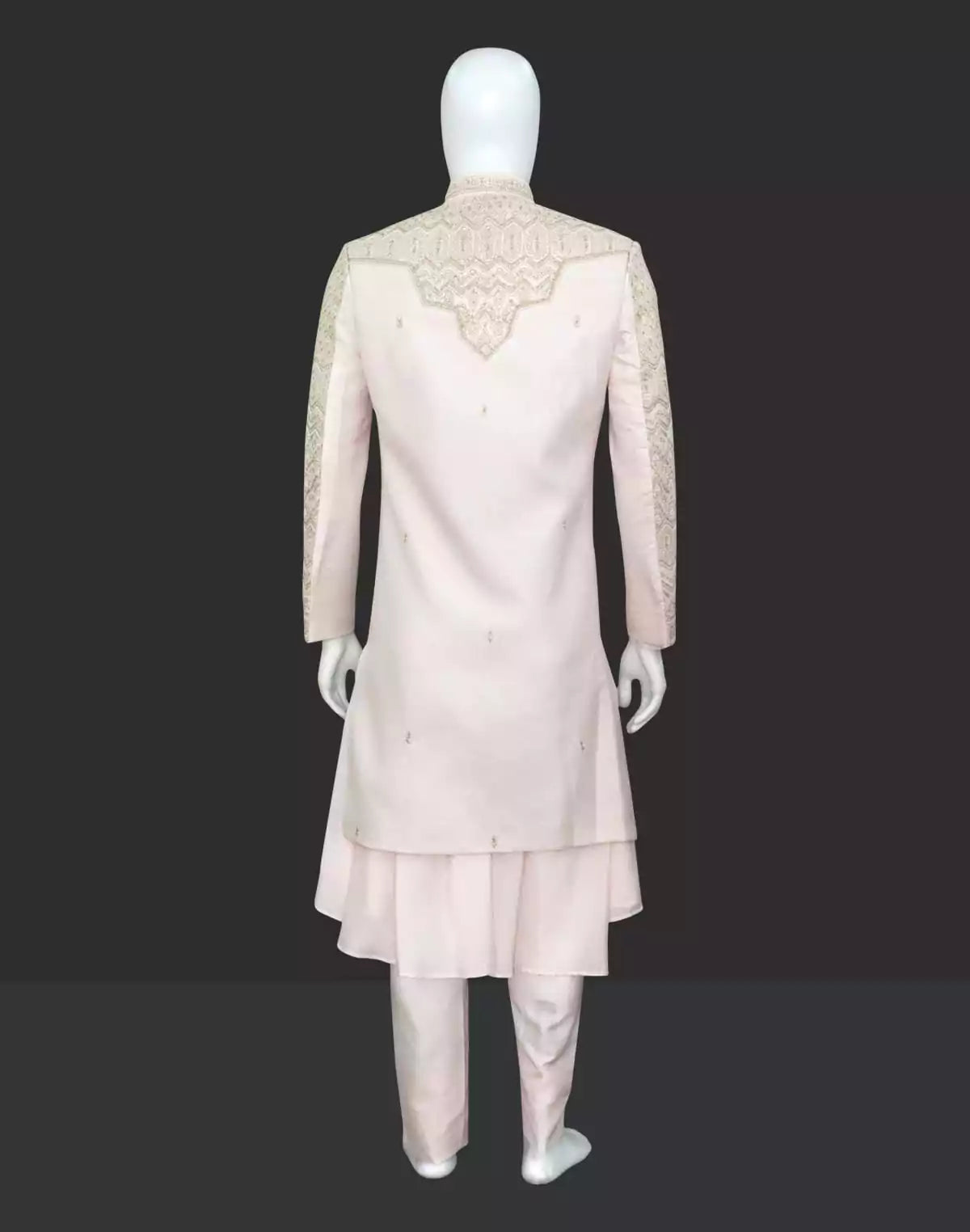 Image of Charming Pink heavy Zardosi with Pearls work Anarkali Sherwani with Dupatta