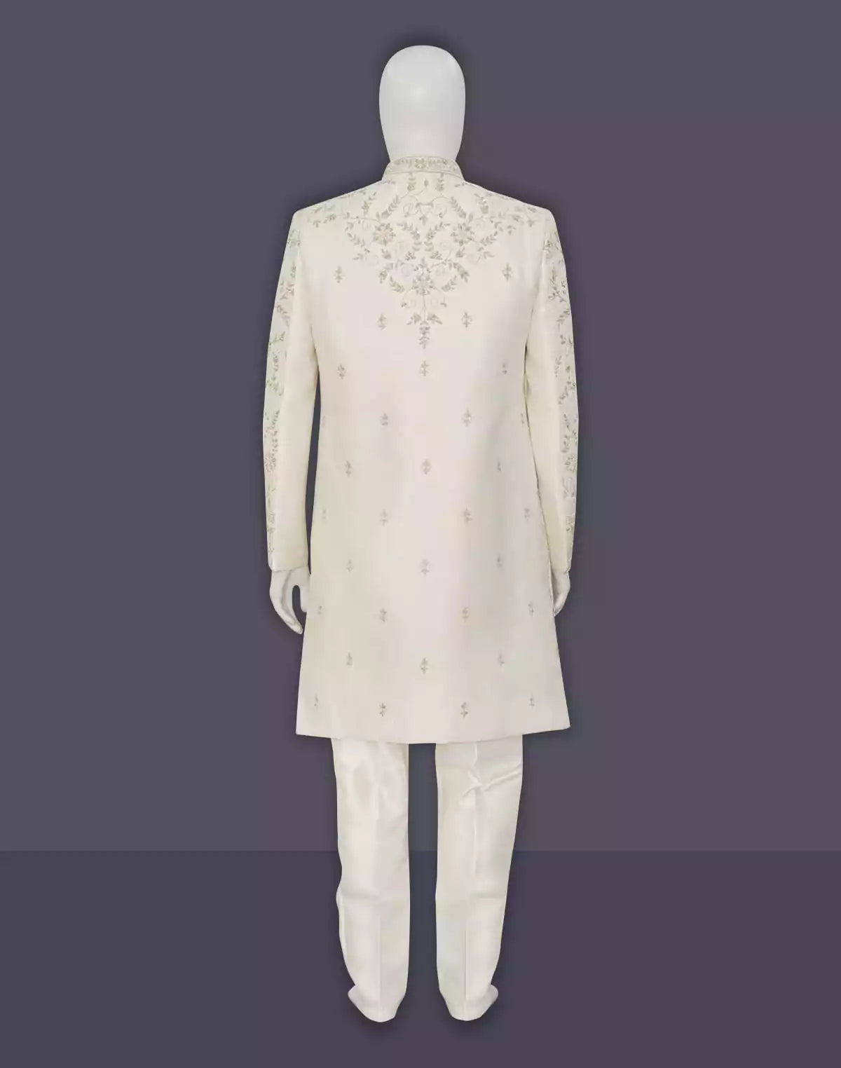 Image of Zardosi Embroidered Cream Raw Silk Sherwani with Dupatta
