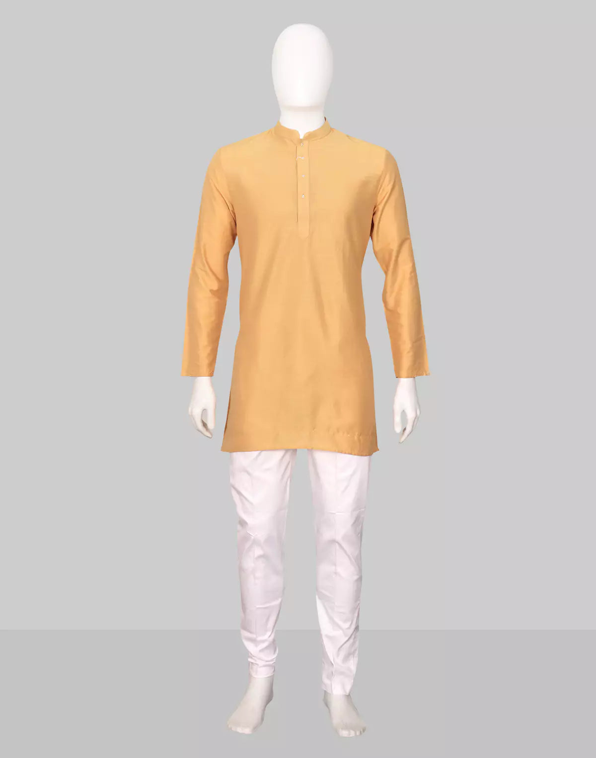 Image of Raw Silk Plain Men's Full Sleeve Short Kurta