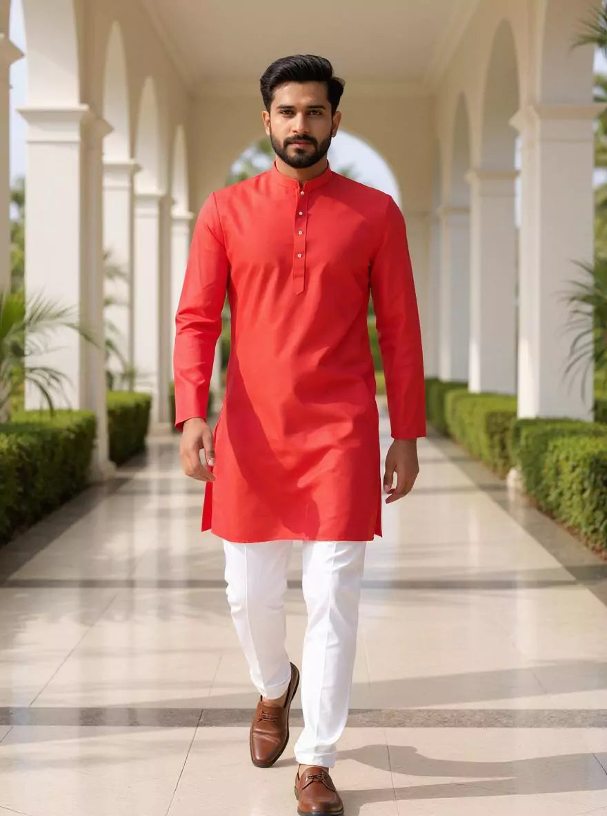 Image of Raw Silk Plain Men's Full Sleeve Short Kurta