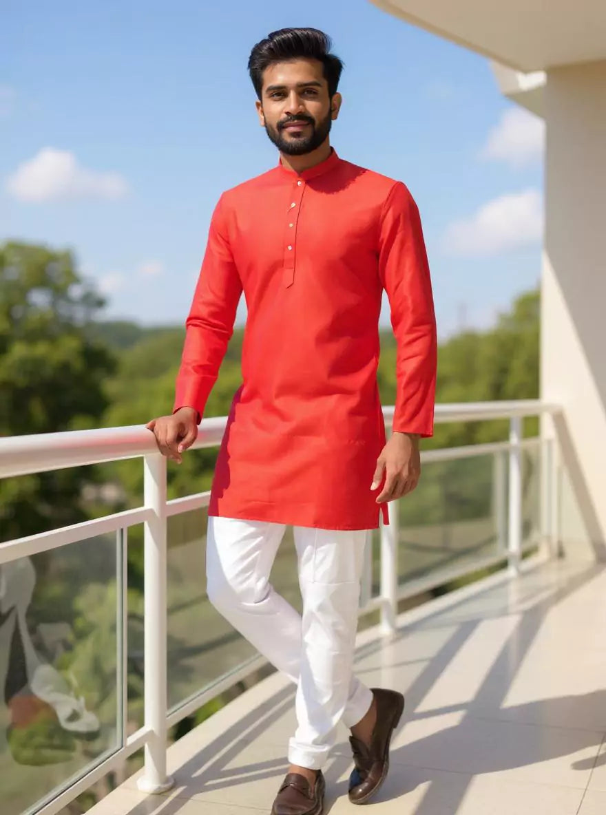 Image of Raw Silk Plain Men's Full Sleeve Short Kurta
