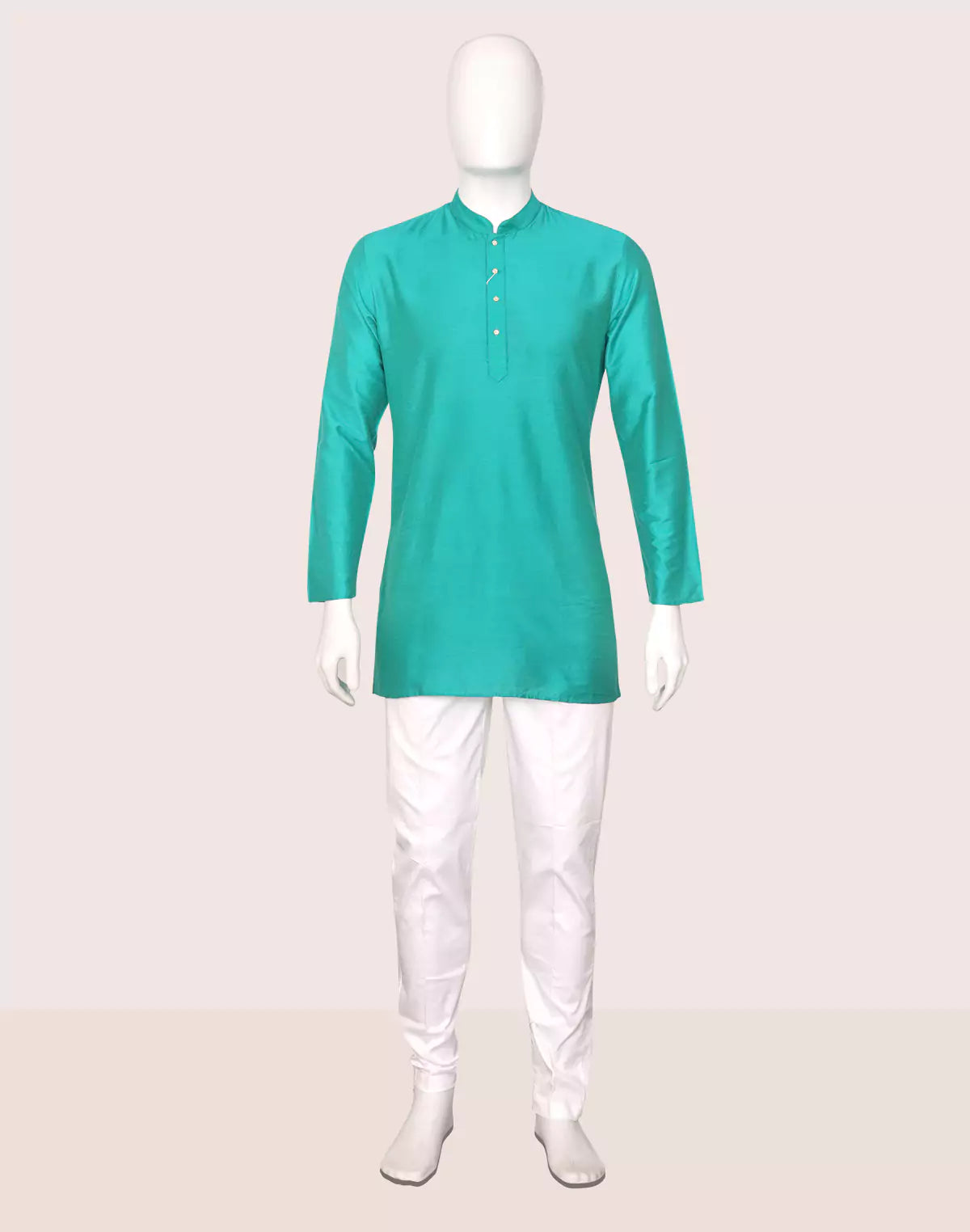 Raw Silk Plain Men's Full Sleeve Short Kurta