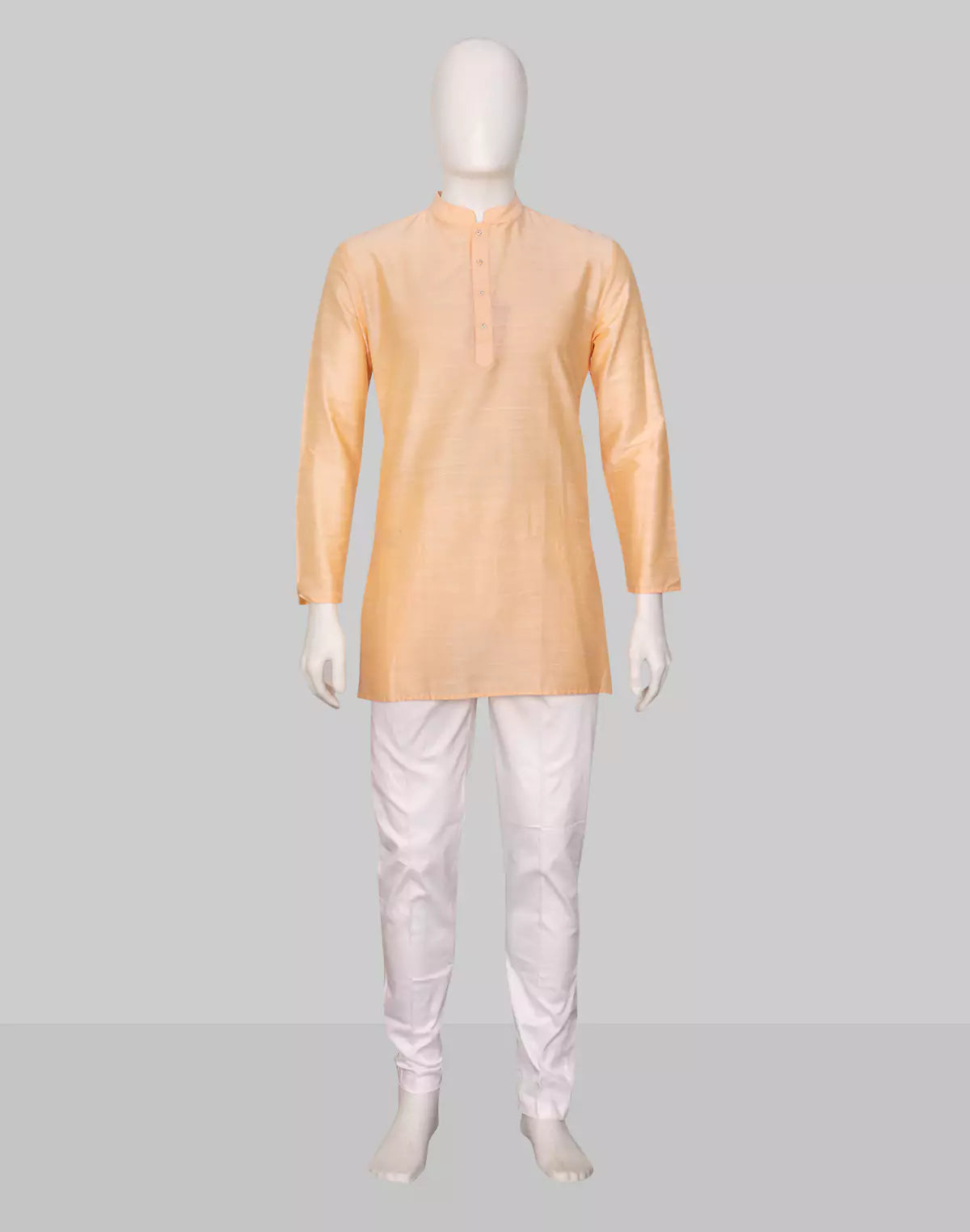 Image of Raw Silk Plain Men's Full Sleeve Short Kurta