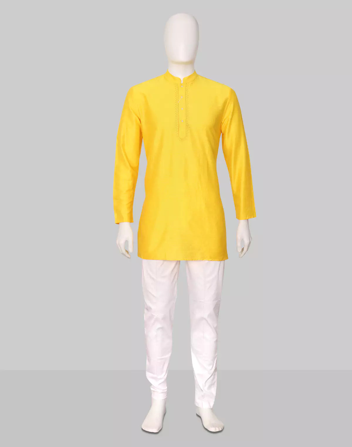 Image of Lemon Raw Silk Plain Men's Full Sleeve Short Kurta
