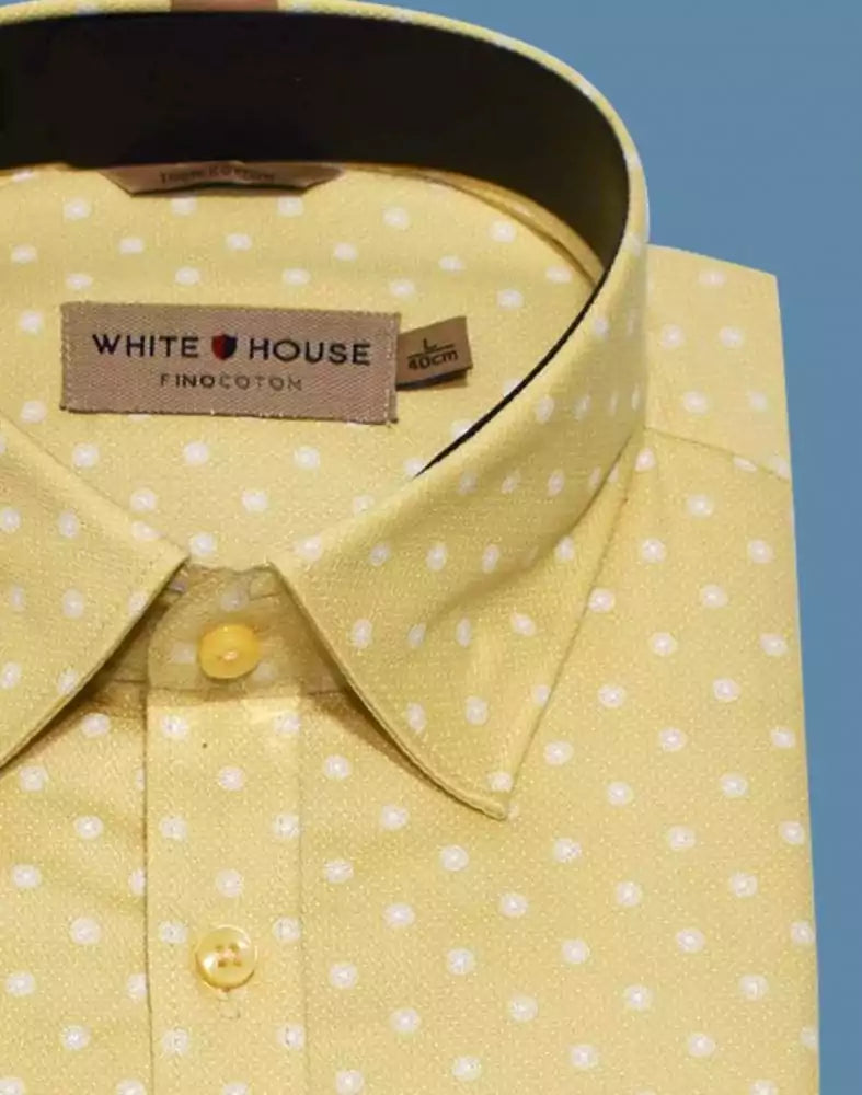 Image of Yellow Polka Dots Cotton Printed Shirt