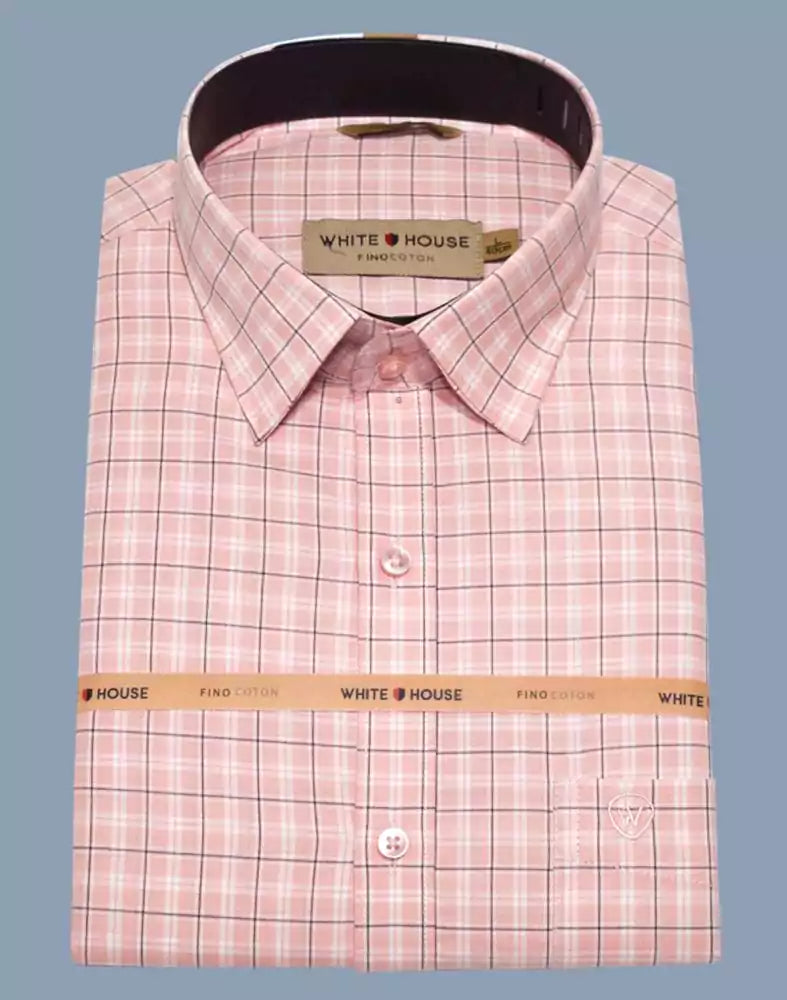 Image of Peach Checkered Cotton Printed Shirt