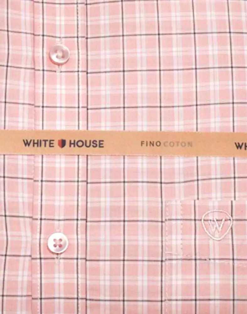 Image of Peach Checkered Cotton Printed Shirt