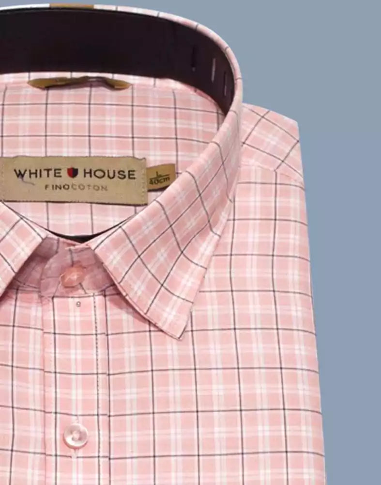 Image of Peach Checkered Cotton Printed Shirt