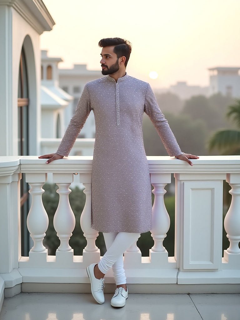 Image of Shark Coloured Brocade Design Jacquard Kurta Pajama - South India Shopping Mall