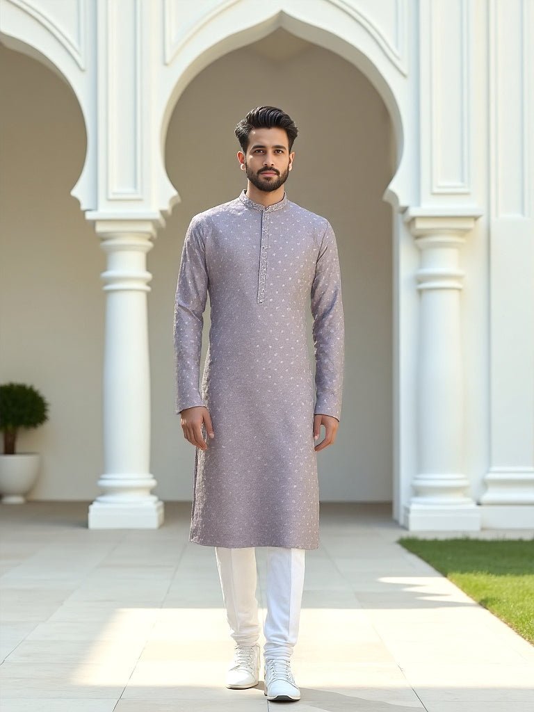 Image of Shark Coloured Brocade Design Jacquard Kurta Pajama - South India Shopping Mall