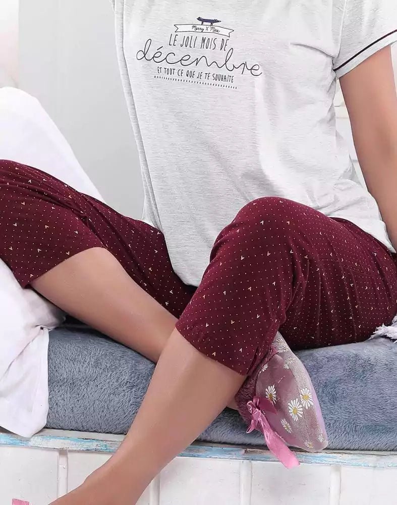 Image of Silver Typography Cotton Printed Capri Set - South India Shopping Mall