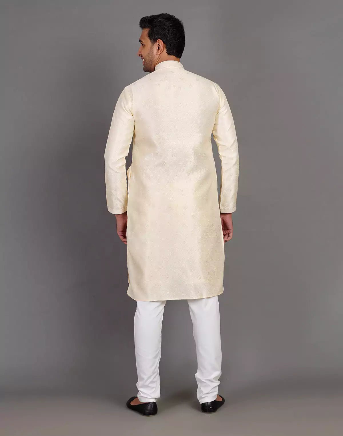 Image of Simple Self Made Cream Thread Work Design Soft Silk Kurta Pyjama Set - South India Shopping Mall