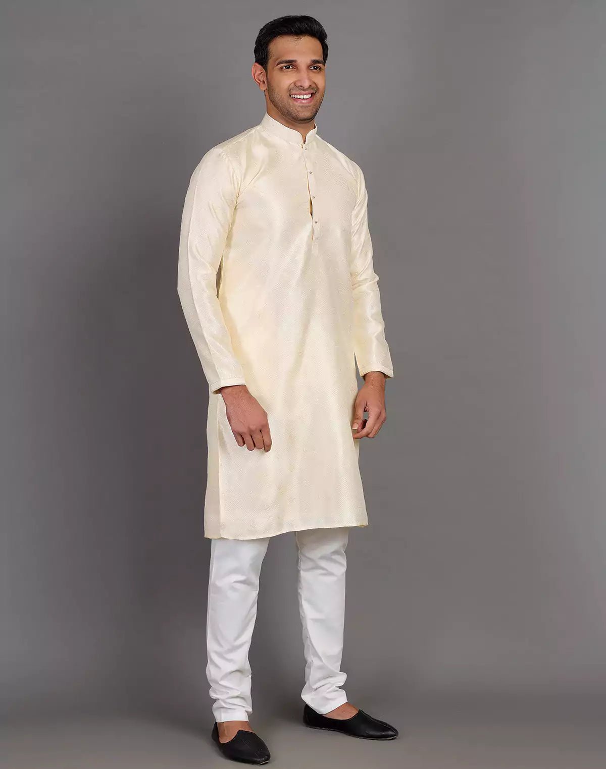 Image of Simple Self Made Cream Thread Work Design Soft Silk Kurta Pyjama Set - South India Shopping Mall