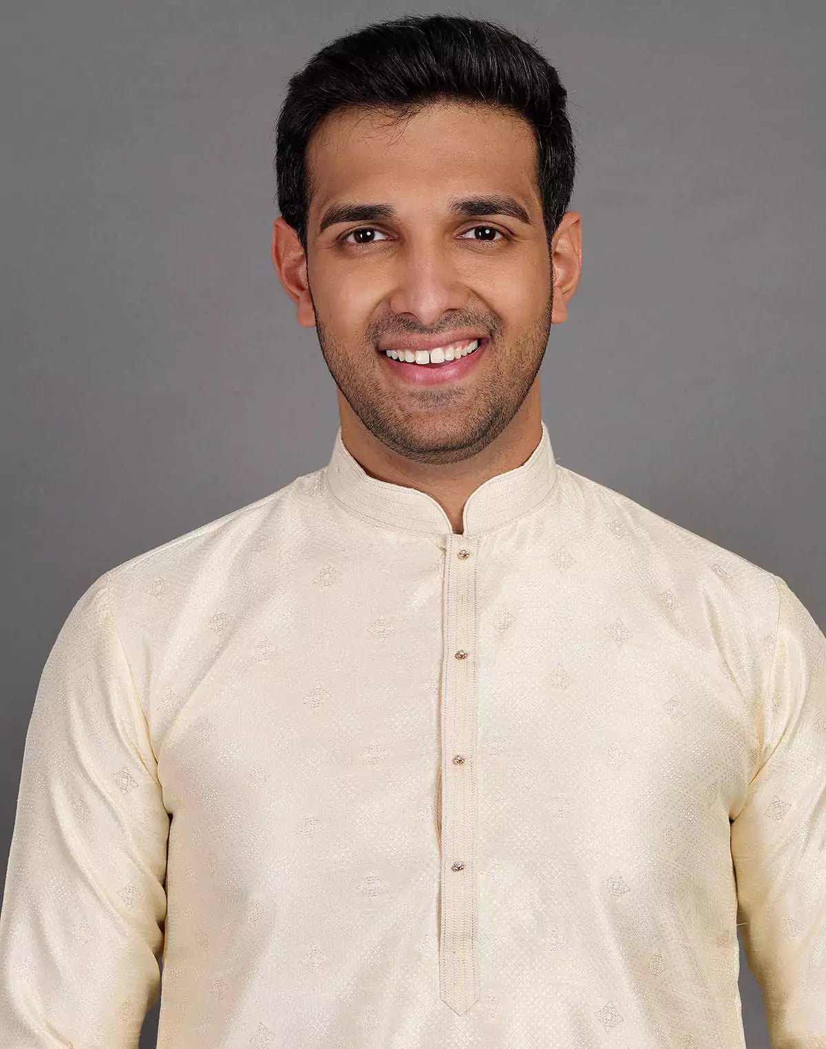 Image of Simple Self Made Cream Thread Work Design Soft Silk Kurta Pyjama Set - South India Shopping Mall