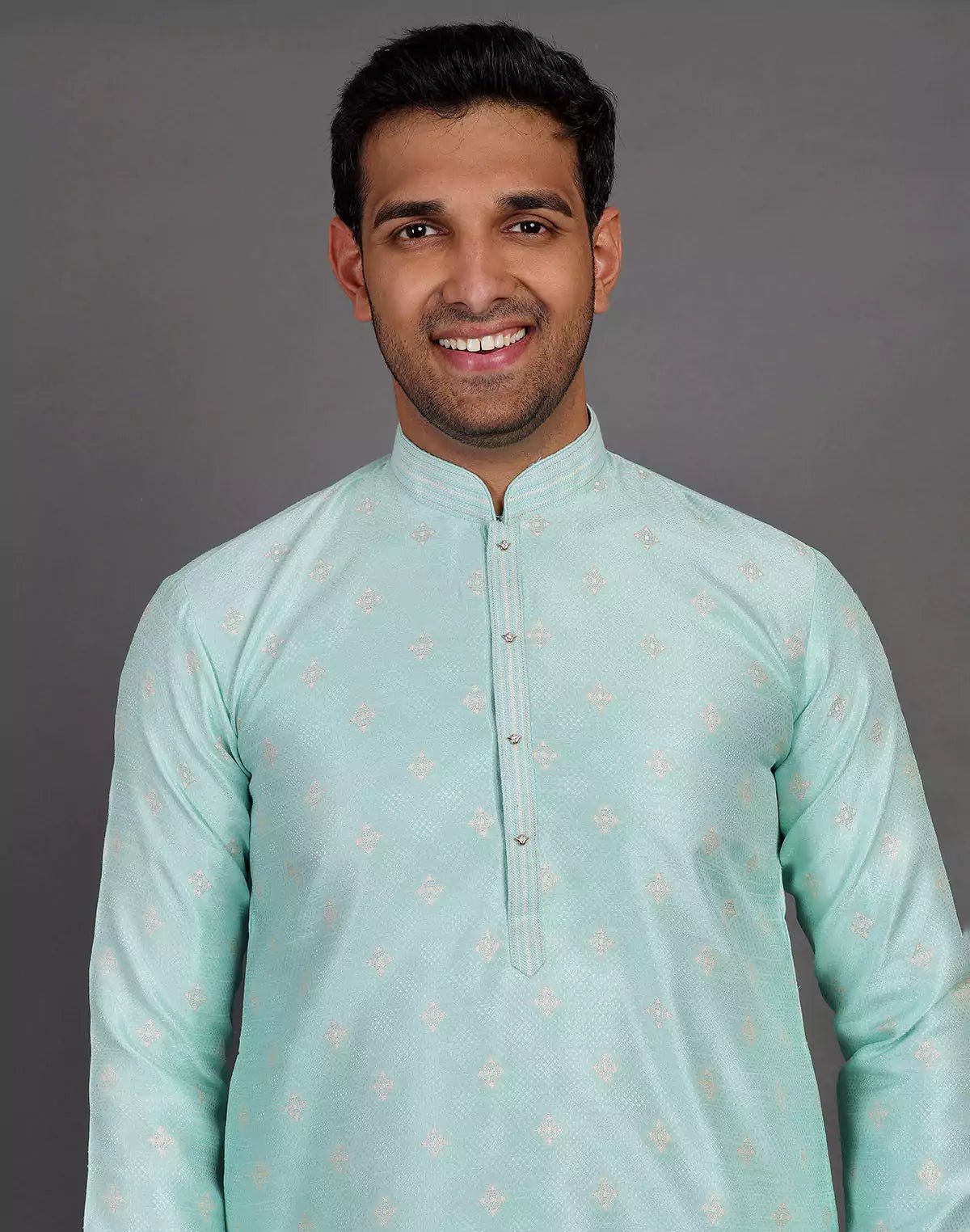 Image of Simple Self Made Thread Work Design Sea Green Soft Silk Kurta Pyjama Set - South India Shopping Mall