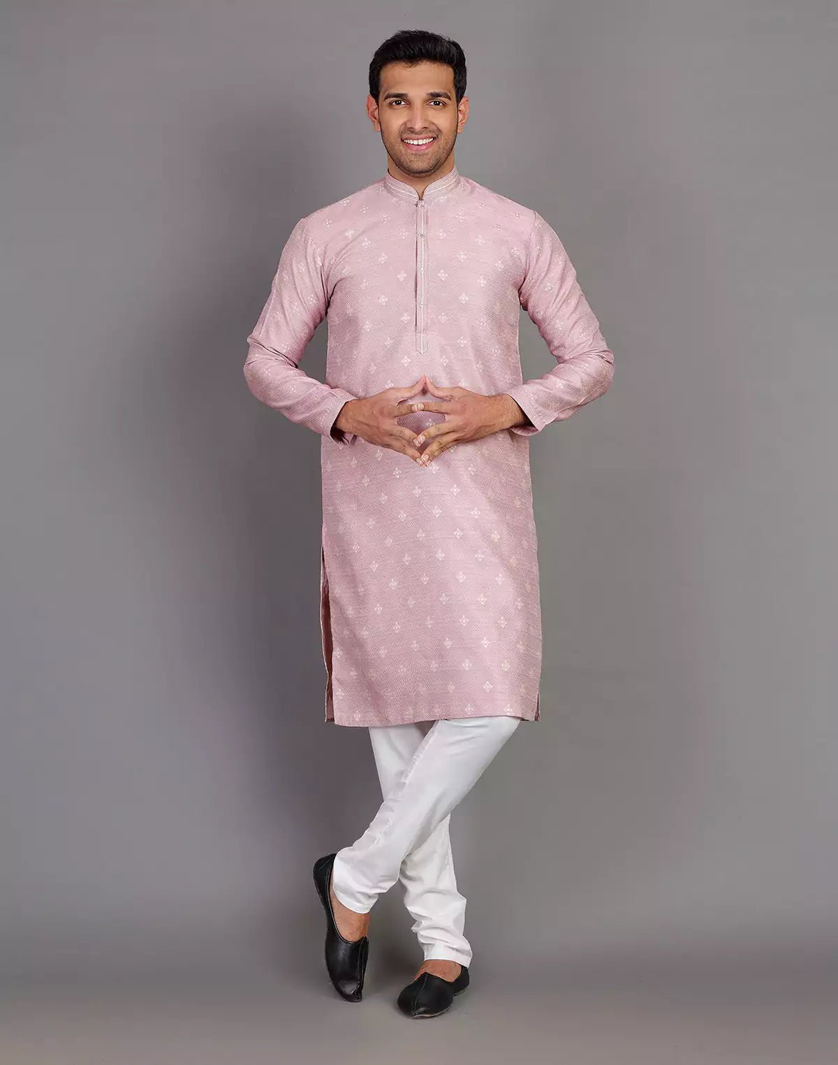 Image of Simple Self Made Thread Work Design Soft Silk Lavender Kurta Pyjama Set - South India Shopping Mall