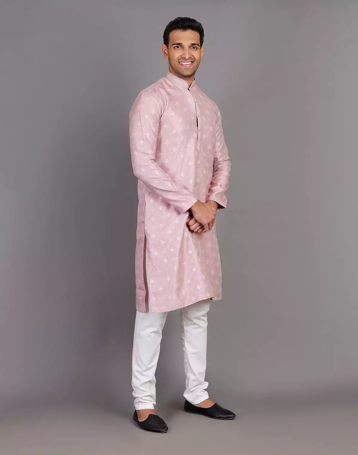 Image of Simple Self Made Thread Work Design Soft Silk Lavender Kurta Pyjama Set - South India Shopping Mall