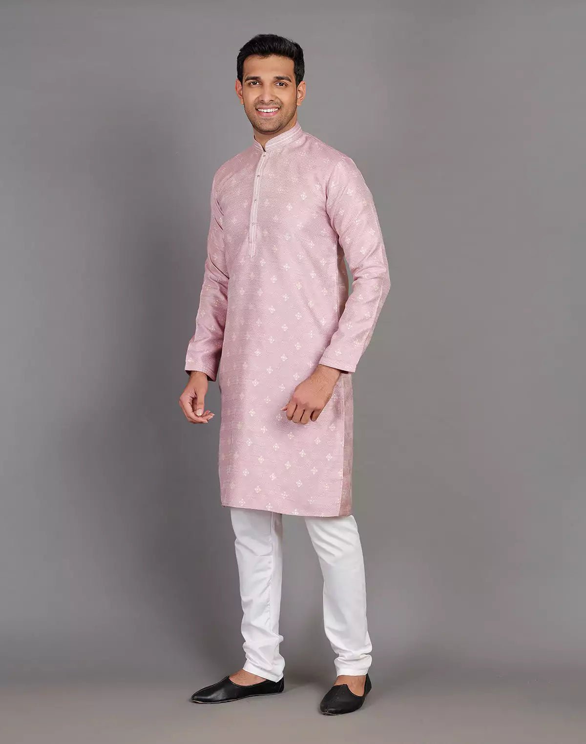 Image of Simple Self Made Thread Work Design Soft Silk Lavender Kurta Pyjama Set - South India Shopping Mall