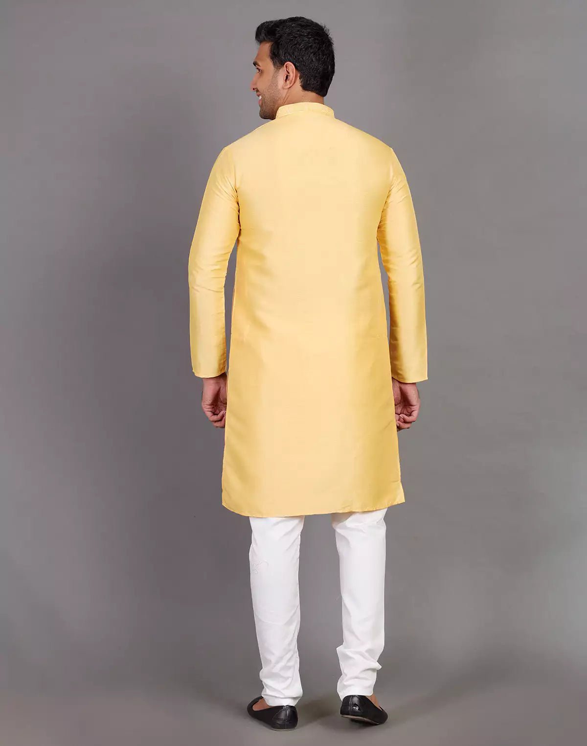 Image of Simple Yellow Coloured Plain Soft Silk Kurta Pajama - South India Shopping Mall