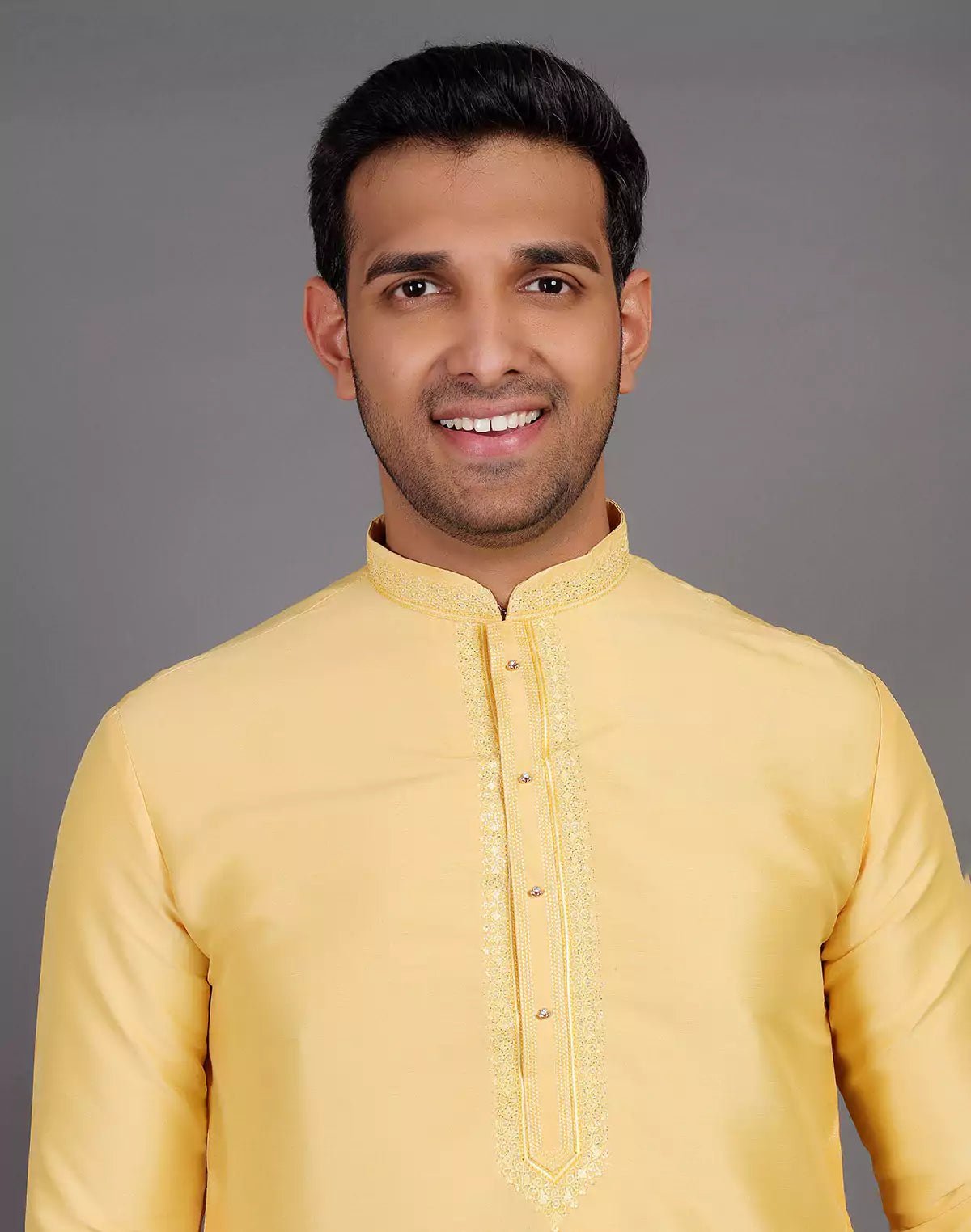 Image of Simple Yellow Coloured Plain Soft Silk Kurta Pajama - South India Shopping Mall