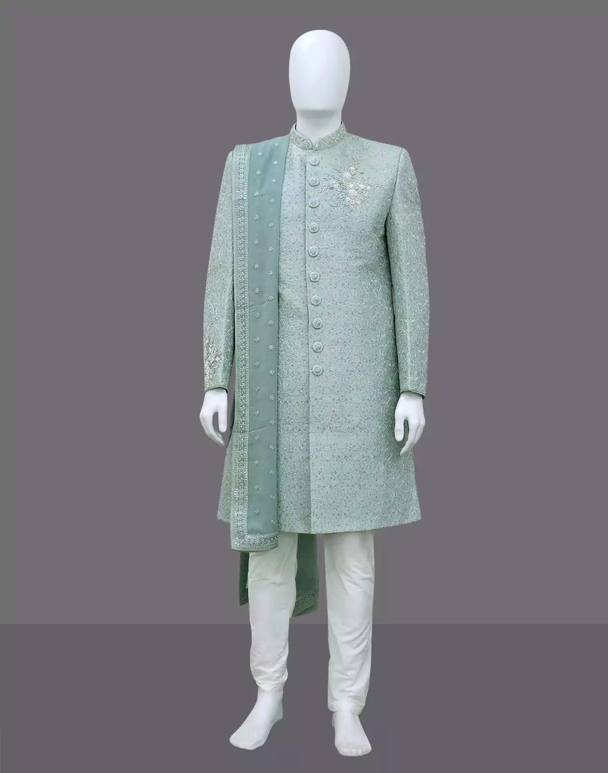 Image of Sky All Over Zardosi Stones work Indo - Western with Elegant Dupatta - South India Shopping Mall