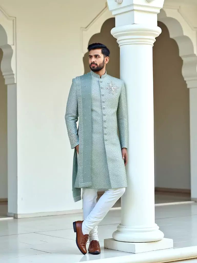 Image of Sky All Over Zardosi Stones work Indo - Western with Elegant Dupatta - South India Shopping Mall