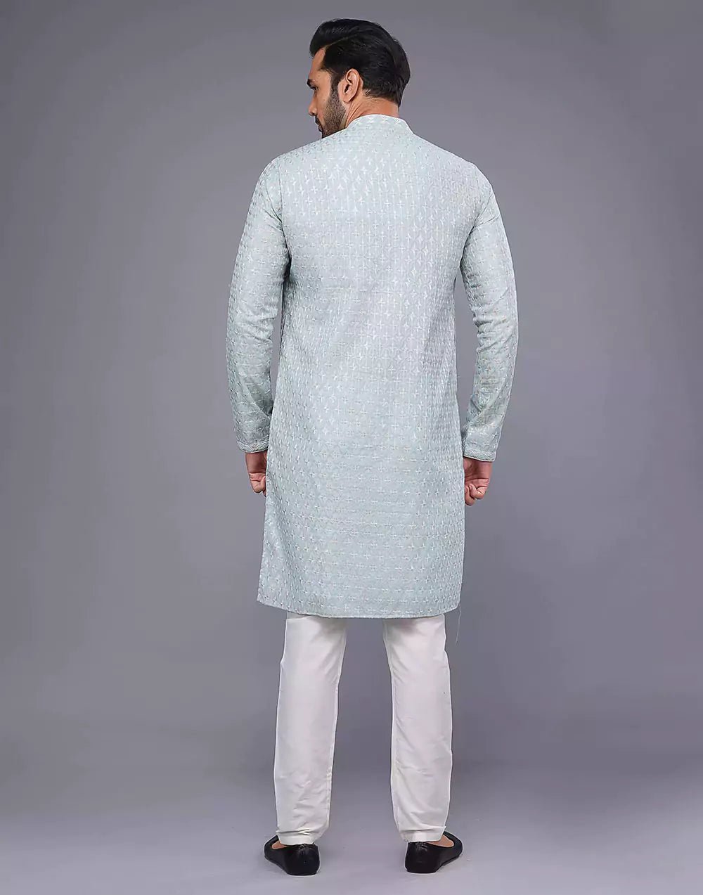 Image of Sky Blue Floral Brocade Design Thread Work Georgette Kurta Pajama - South India Shopping Mall