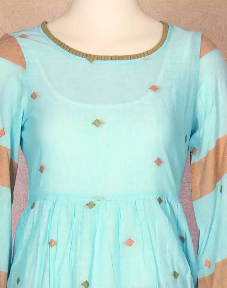 Image of Sky Blue Geometric Pattern Cotton Kurti - South India Shopping Mall