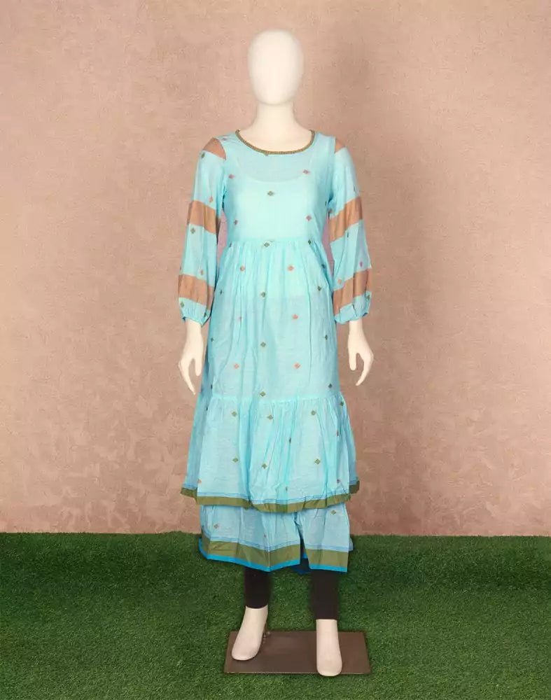 Image of Sky Blue Geometric Pattern Cotton Kurti - South India Shopping Mall