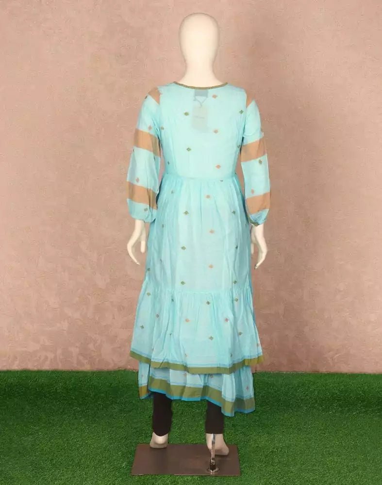 Image of Sky Blue Geometric Pattern Cotton Kurti - South India Shopping Mall