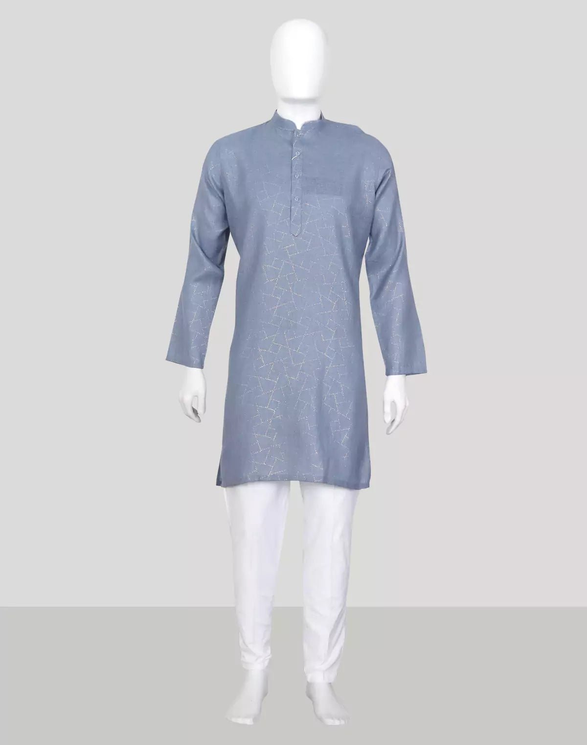 Image of Sky Blue Geometric Print Cotton Regular Fit Kurta Set - South India Shopping Mall