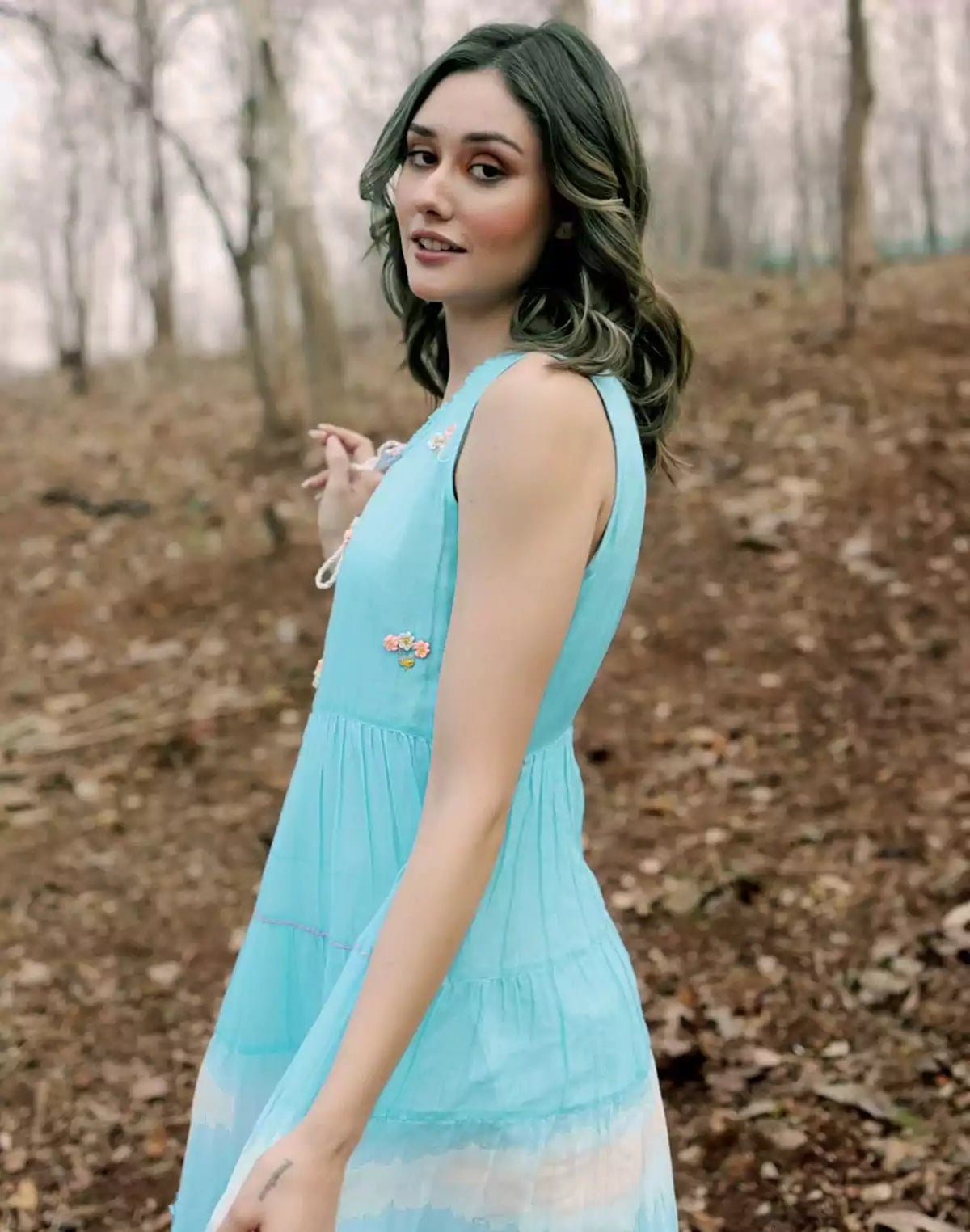 Image of Sky Blue Plain Cotton stylish Kurti - South India Shopping Mall