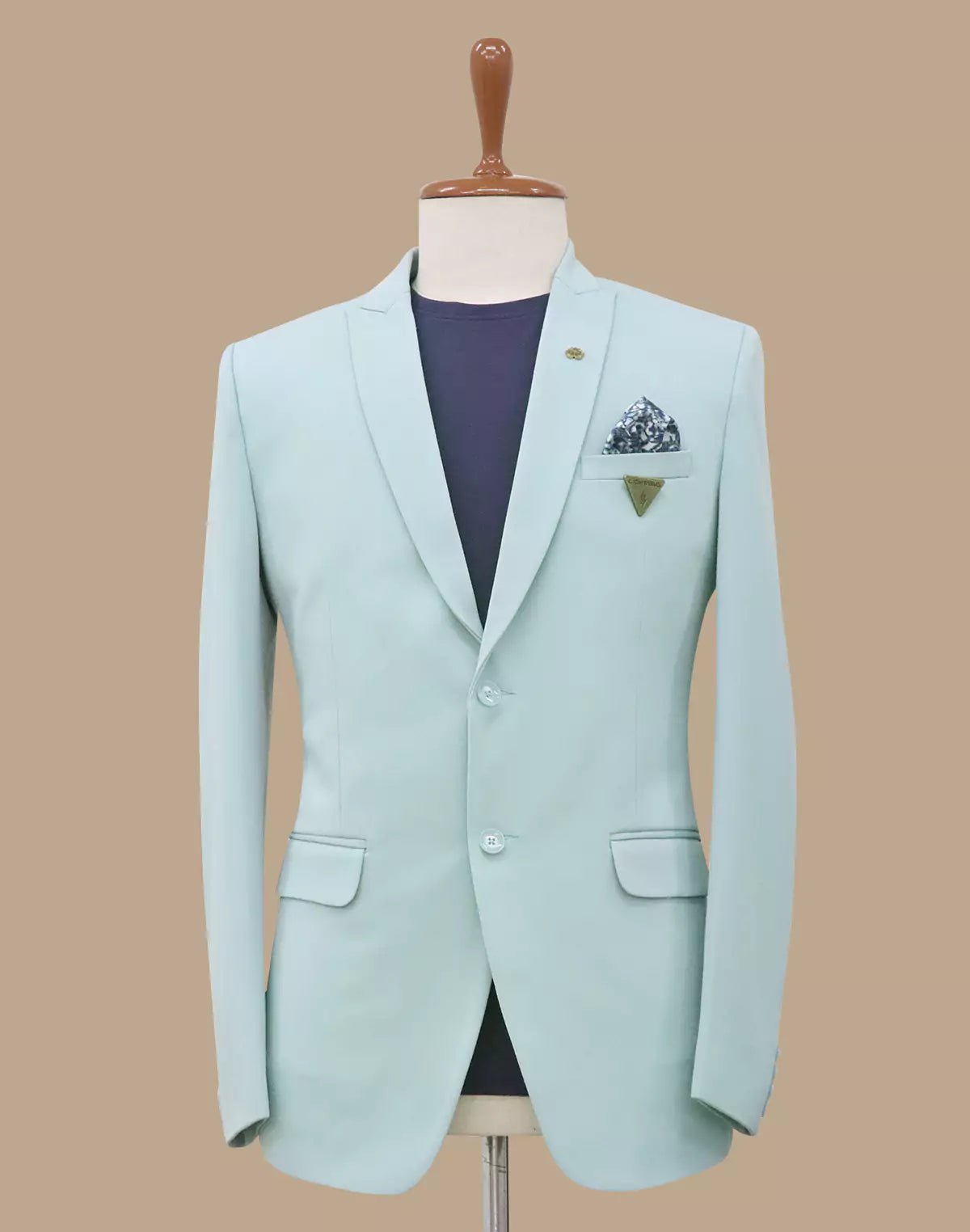 Image of Sky Blue Solid Georgette Polyester Lycra Blazer - South India Shopping Mall