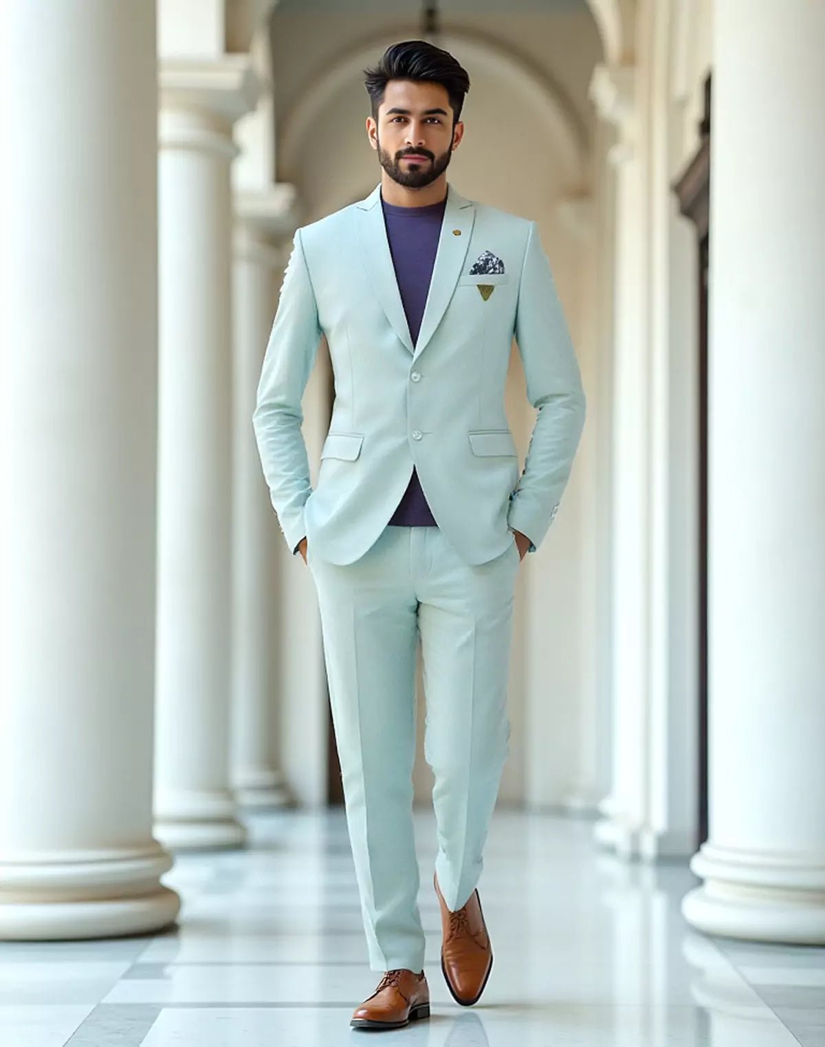 Image of Sky Blue Solid Georgette Polyester Lycra Blazer - South India Shopping Mall