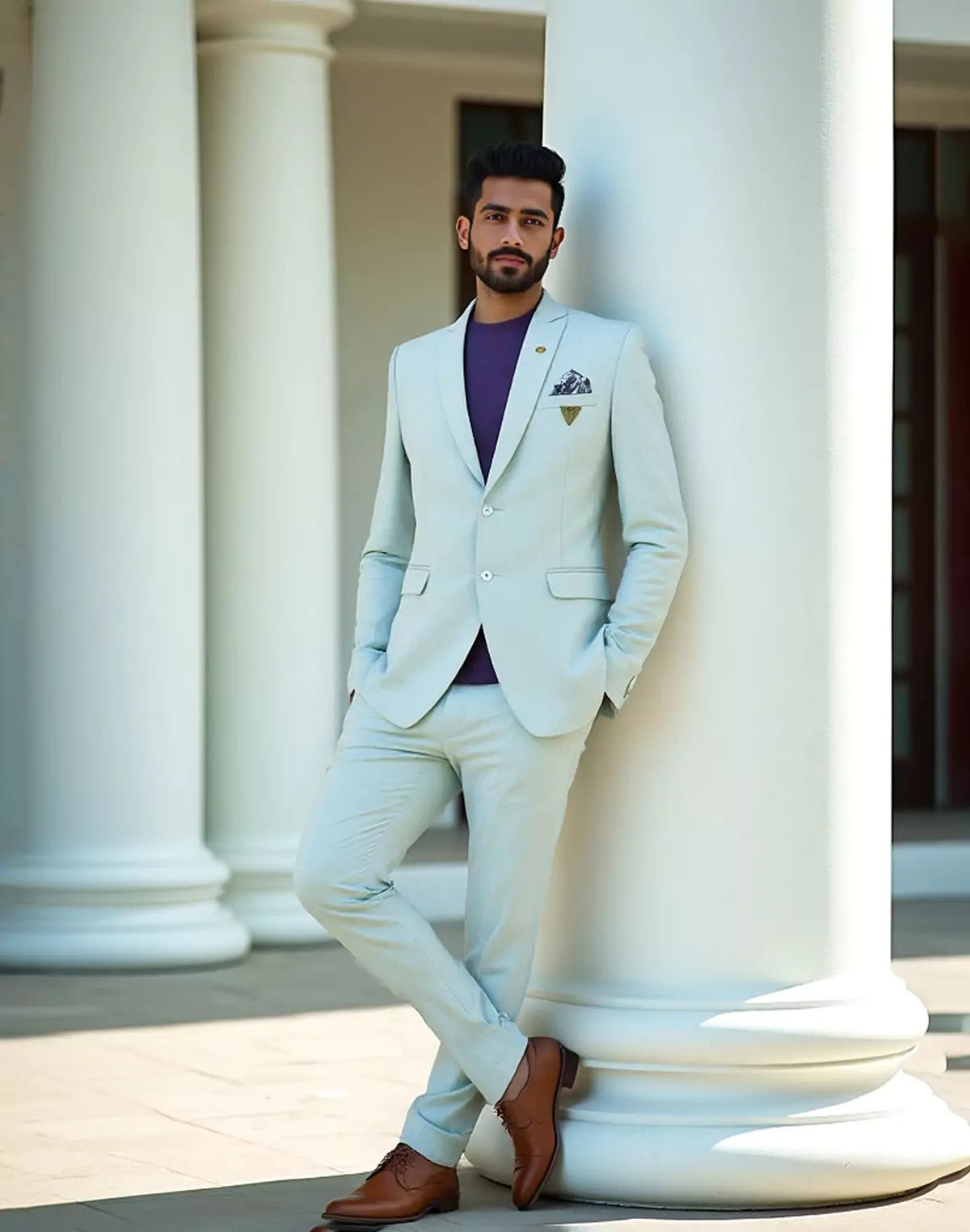 Image of Sky Blue Solid Georgette Polyester Lycra Blazer - South India Shopping Mall