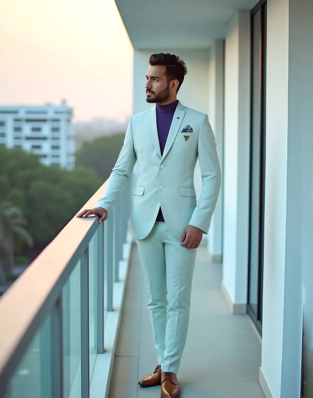 Image of Sky Blue Solid Georgette Polyester Lycra Blazer - South India Shopping Mall